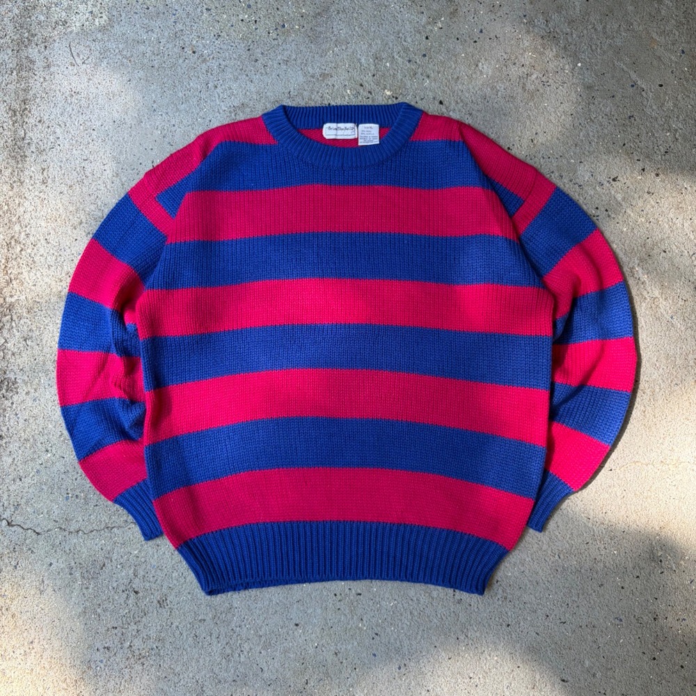 Vintage Brian MacNeil Striped Wool Blend Knit Sweater Blue Pink XL RN 43692